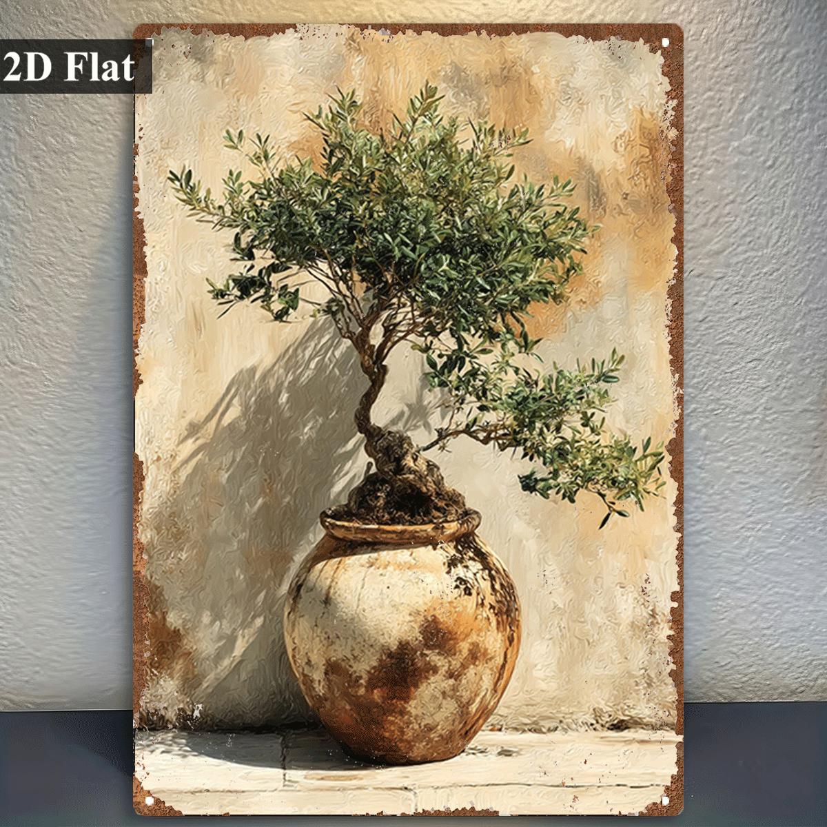 Bonsai Garden Art - Vintage Metal Tin Sign Potted Olive