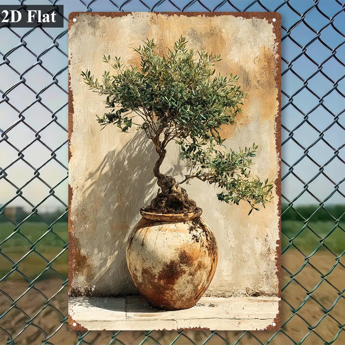 Vintage Metal Tin Sign Potted  - Bonsai Garden Art recension och pris